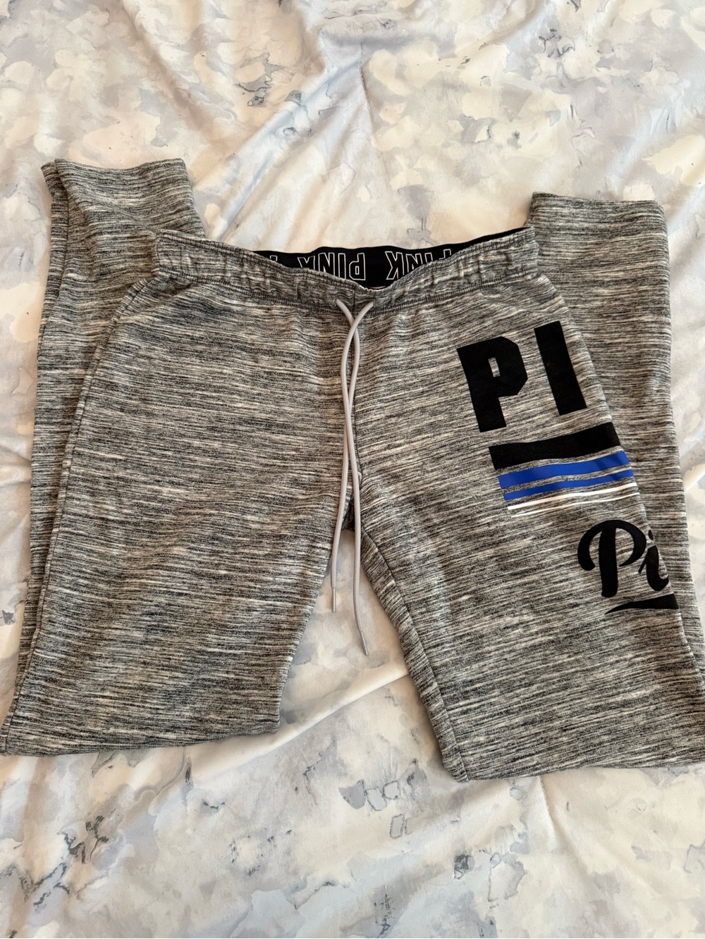 PINK Victoria's Secret Gray Sweatpants with Blue Stripe and Ankle Zippers - XS